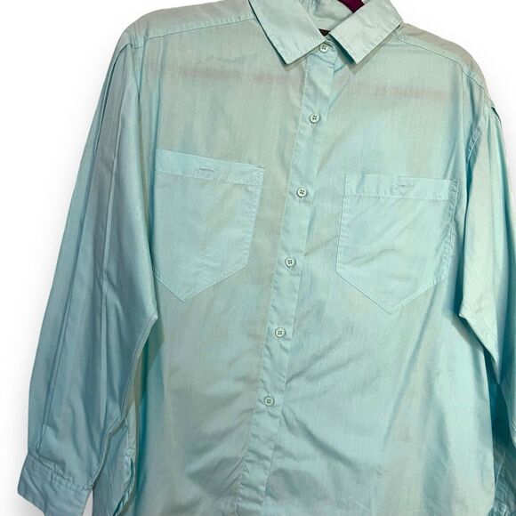 Pat Fashions INC Button Up Shirt Women's Large Blue Pockets VTG Academia Preppy - Picture 5 of 9